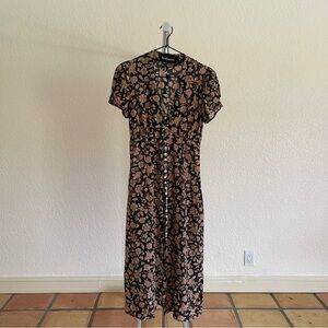 Realisation Par Black and Brown Floral Midi Dress